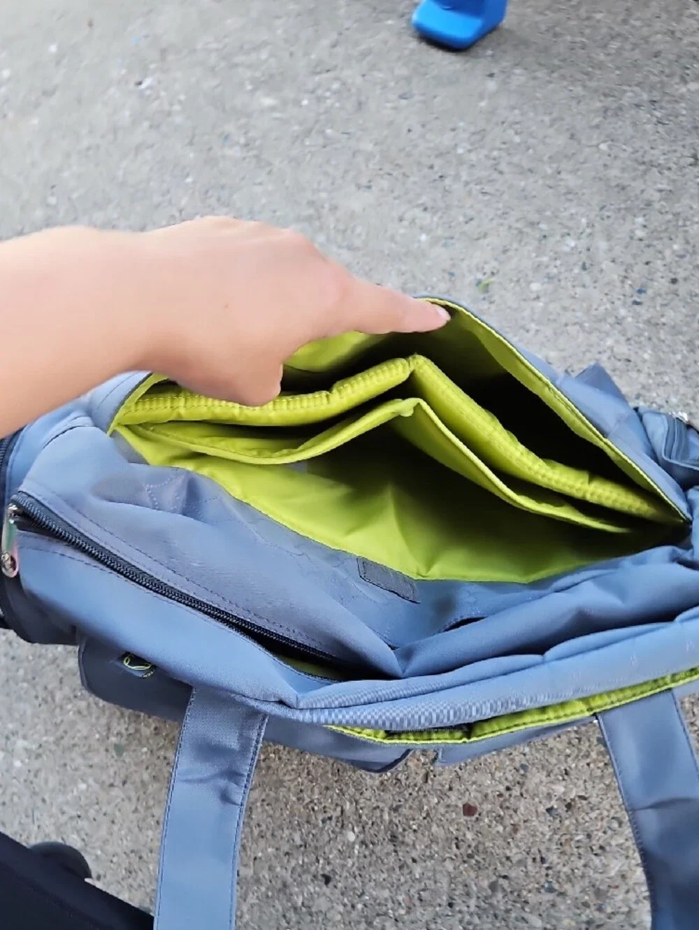 Gray Baby Bag with Lime Green Interior - Women's Diaper Tote